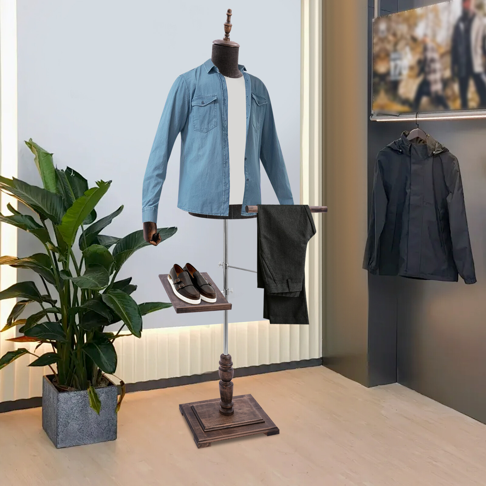 Men Shoes Rack - Mannequin masculin avec bras, porte-pantalons et