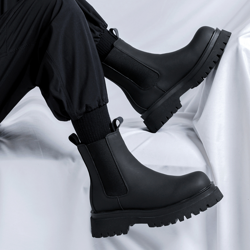 Men Shoes Brand - Bottes Chelsea montantes noires en cuir
