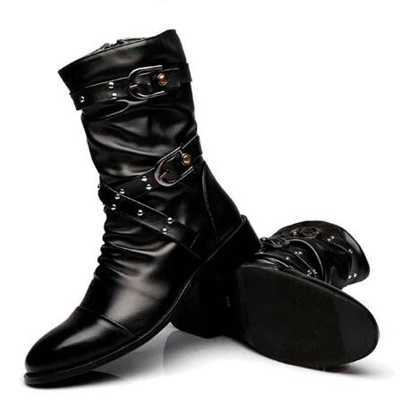 Men Shoes Classic - Bottes mi-hautes en cuir pour hommes,