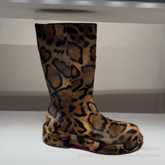 Men Shoes Brand - Bottes mi-mollet en daim marron imprimé